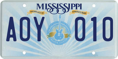 MS license plate AOY010