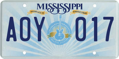 MS license plate AOY017