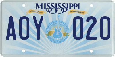 MS license plate AOY020