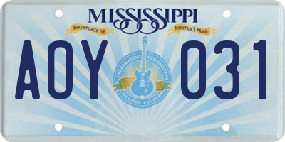 MS license plate AOY031