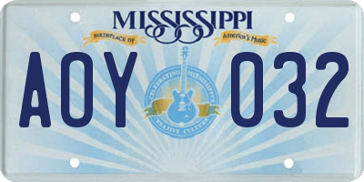 MS license plate AOY032