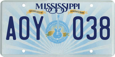MS license plate AOY038