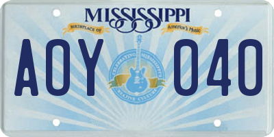 MS license plate AOY040