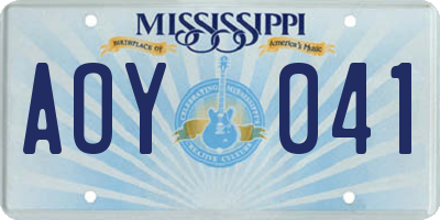 MS license plate AOY041