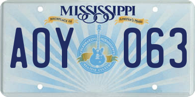 MS license plate AOY063