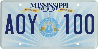 MS license plate AOY100