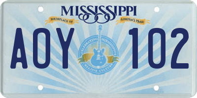 MS license plate AOY102