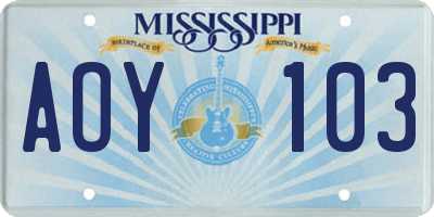 MS license plate AOY103