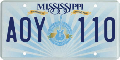 MS license plate AOY110