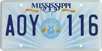 MS license plate AOY116