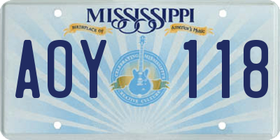 MS license plate AOY118