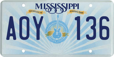 MS license plate AOY136