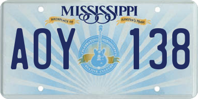MS license plate AOY138