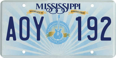 MS license plate AOY192