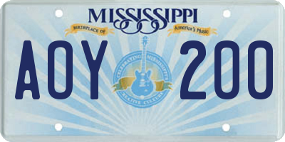 MS license plate AOY200