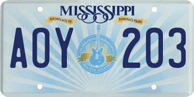 MS license plate AOY203