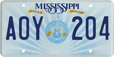 MS license plate AOY204