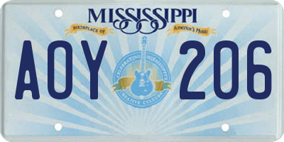 MS license plate AOY206