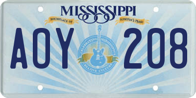 MS license plate AOY208