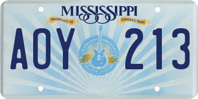 MS license plate AOY213