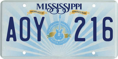 MS license plate AOY216