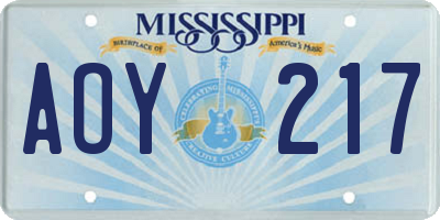 MS license plate AOY217