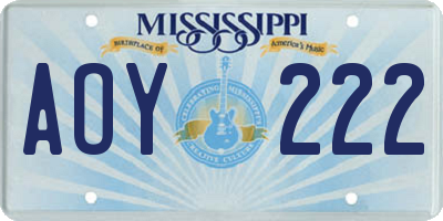 MS license plate AOY222