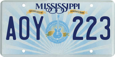 MS license plate AOY223