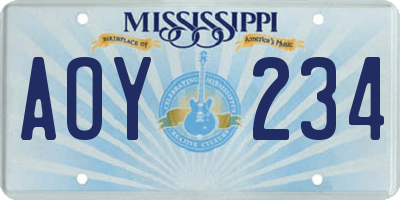 MS license plate AOY234