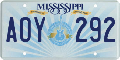 MS license plate AOY292