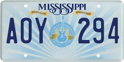 MS license plate AOY294