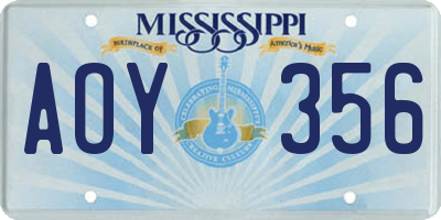 MS license plate AOY356