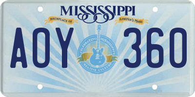 MS license plate AOY360