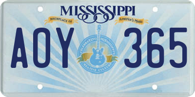 MS license plate AOY365