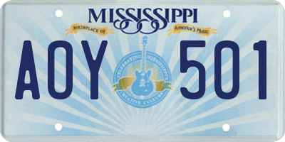 MS license plate AOY501
