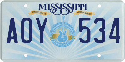 MS license plate AOY534