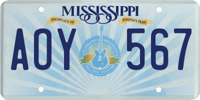 MS license plate AOY567