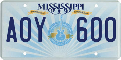 MS license plate AOY600