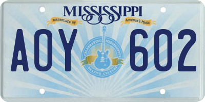 MS license plate AOY602