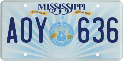 MS license plate AOY636