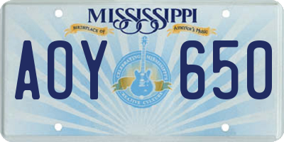 MS license plate AOY650