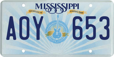 MS license plate AOY653