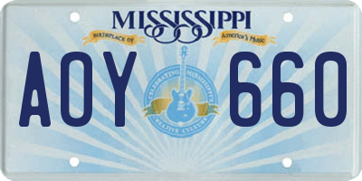 MS license plate AOY660