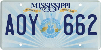 MS license plate AOY662
