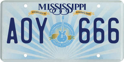 MS license plate AOY666