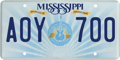 MS license plate AOY700