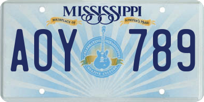 MS license plate AOY789