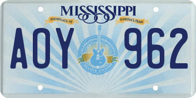 MS license plate AOY962