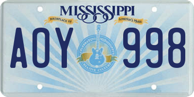 MS license plate AOY998