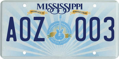 MS license plate AOZ003